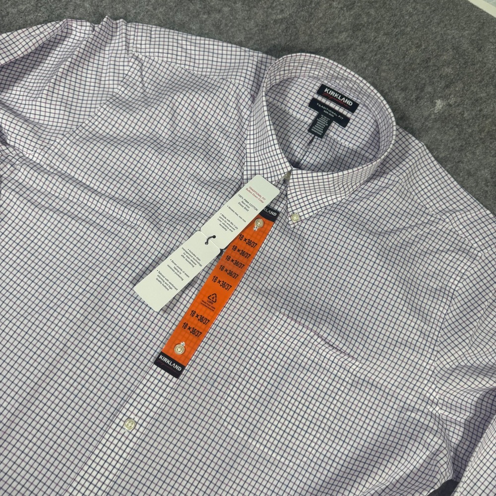 Kirkland Signature Mens 18 36/37 Traditional Fit Pima Cotton Non-Iron Shirt